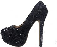 Women's Blue Ankle Waterproof Platform high Heels Round Head Crystal Wedding Shoes Party Dress high Heels