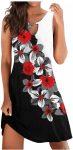 Masbird Beach Dresses for Women Floral Printed Tank Sleeveless Dress Hollow Out V-Neck Loose Beach Casual Short Mini Sundress