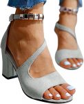 UOCUFY Summer Sandals for Women,Women's Dress Sandals Block Chunky High Heels Walking Party Sandals Ankle Strap Peep Toe