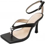 oiangi Womens Ankle Strap Stilettos Sandal Fashion Square Toe Thong Straps Buckle Clip Toe High Heel Shoes Summer Casual Comfy Ladies Heeled Sandalias