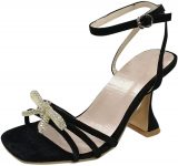 ZiSUGP Women's Open Toe Strappy Rhinestone Dress Sandal Mid Chunky Heel Ankle Strap High Heel Sandals