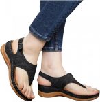 Womens Wedge Sandals,Summer Dressy Sandals Vintage Wedge Flip Flops Casual Fashion Solid Color Platform Sandals