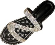 ZiSUGP Women's Rhinestone Slip-On Open Toe Flat Breathable Sandals Summer Beach Shoes