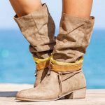 Avenidtich Cowboy Boots for Women Western Boot Khaki Tassel Pointed Toe Chunky Mid-Calf Booties Non-Slip Stretchy Retro Cowgirl Boots